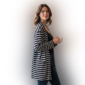 Linea Donatella Black and Cream Striped Cardigan